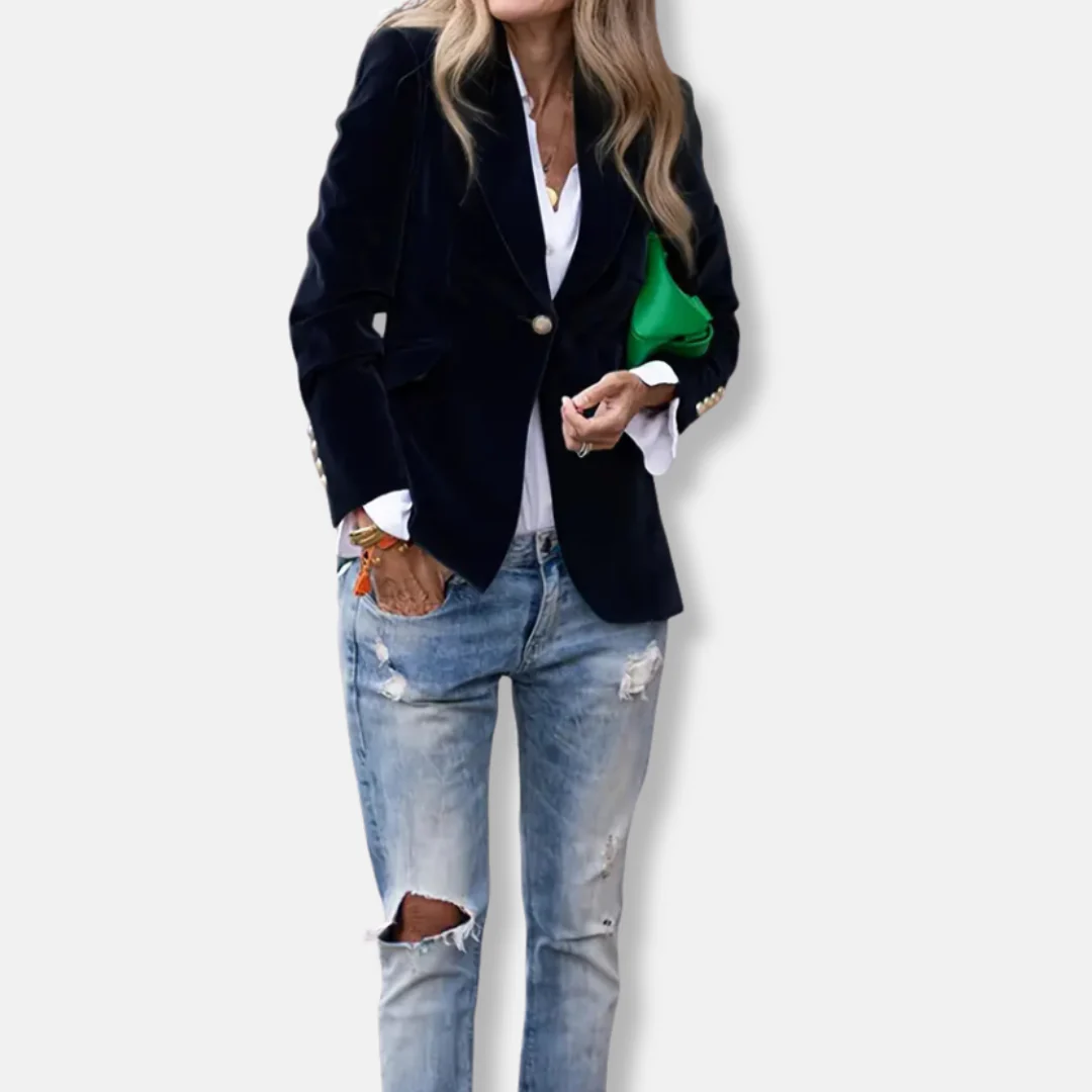 Isla Tailored Blazer | Gold Button Accent Lapel Collar Blazer - Image 2