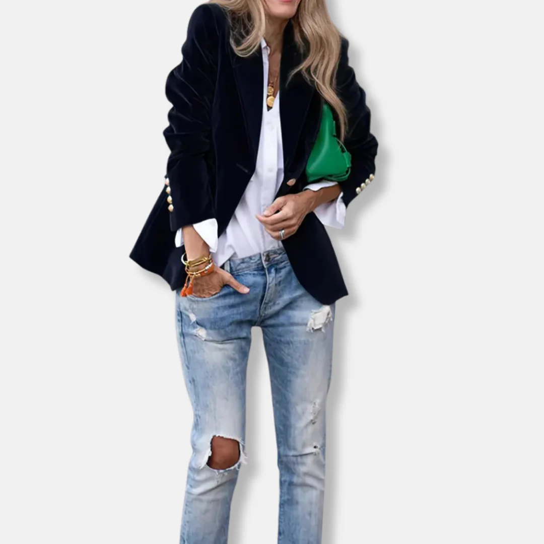 Isla Tailored Blazer | Gold Button Accent Lapel Collar Blazer - Image 3