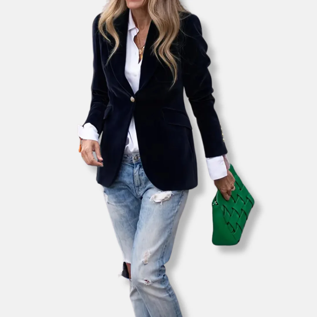 Isla Tailored Blazer | Gold Button Accent Lapel Collar Blazer - Image 4