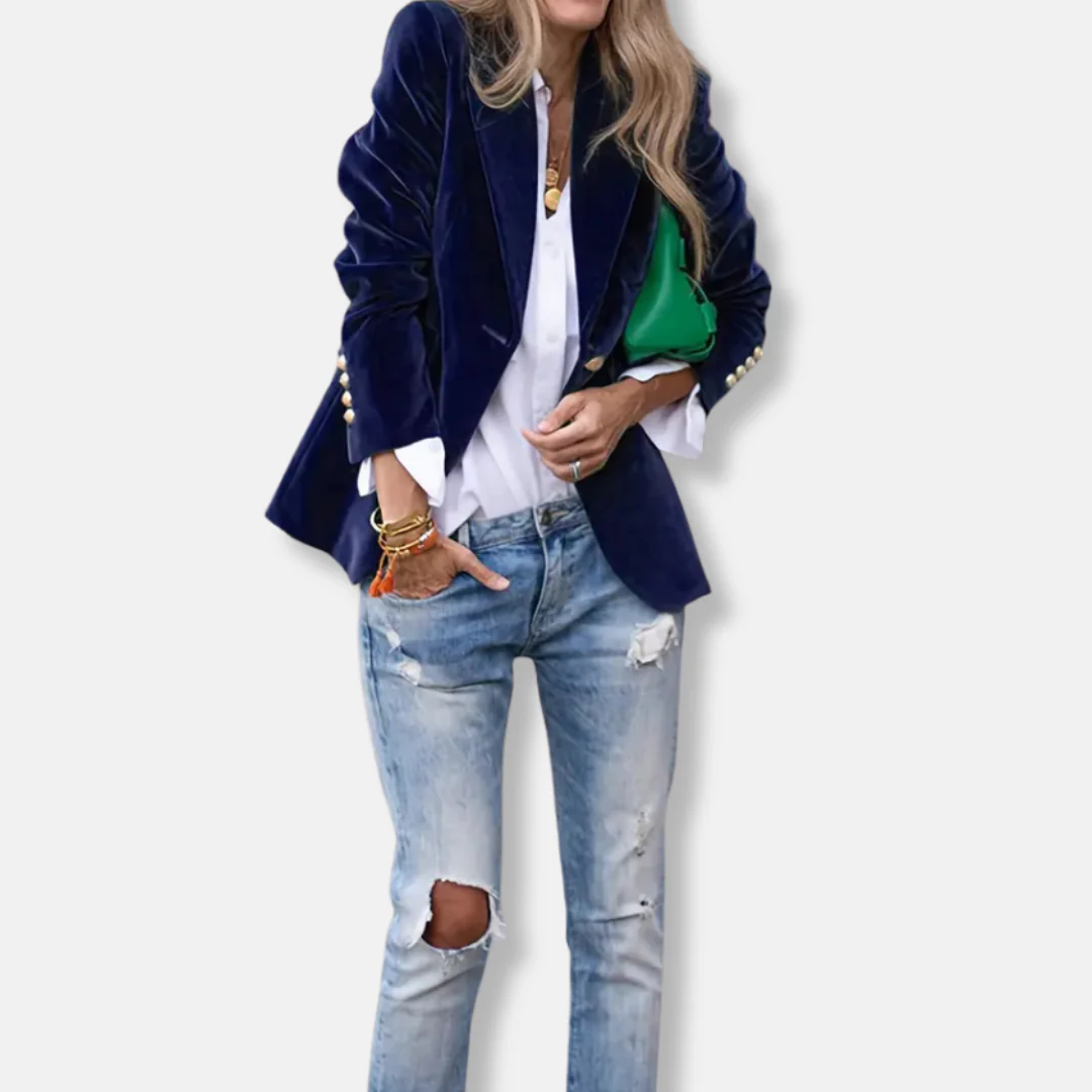 Isla Tailored Blazer | Gold Button Accent Lapel Collar Blazer - Image 8