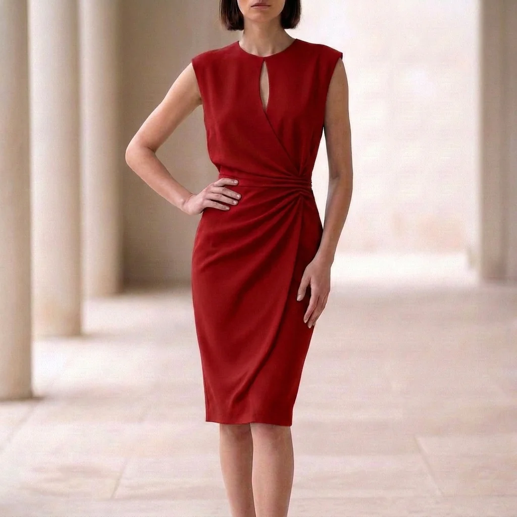 Isla Tailored Wrap-Effect Dress | Sleeveless Keyhole Neck Dress - Image 7
