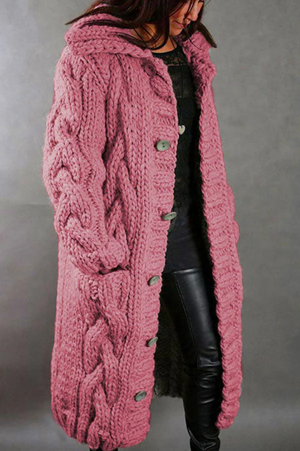 Isla Maxi Cardigan Coat | Hooded Button Front Pockets Cardigan Coat