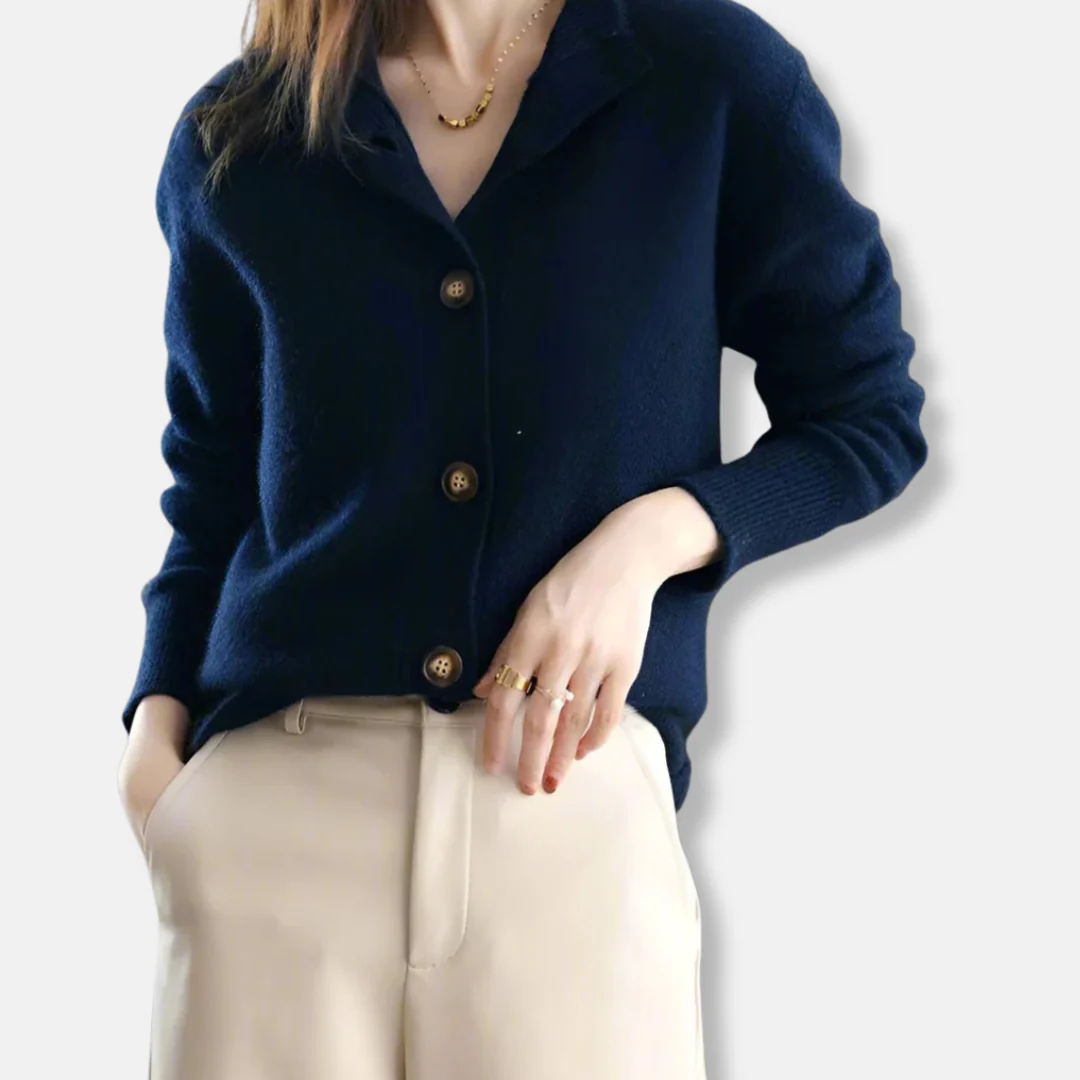 Isla Relaxed Fit Cardigan | Mock Neck Button Front Cardigan - Image 3