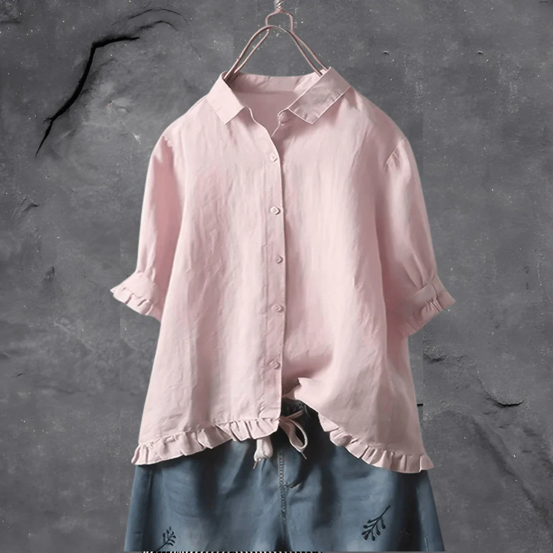 Isma Blouse | Elegant Button-Up Ruffle Hem Blouse - Image 2