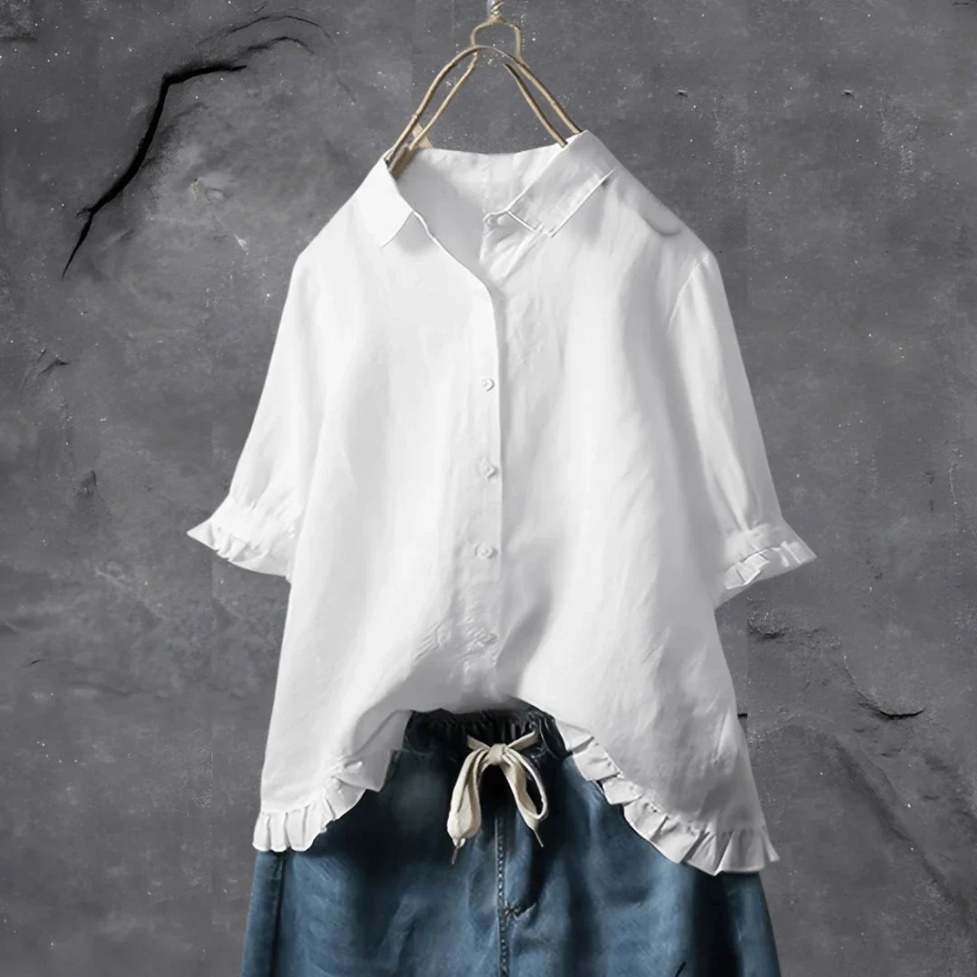Isma Blouse | Elegant Button-Up Ruffle Hem Blouse - Image 3