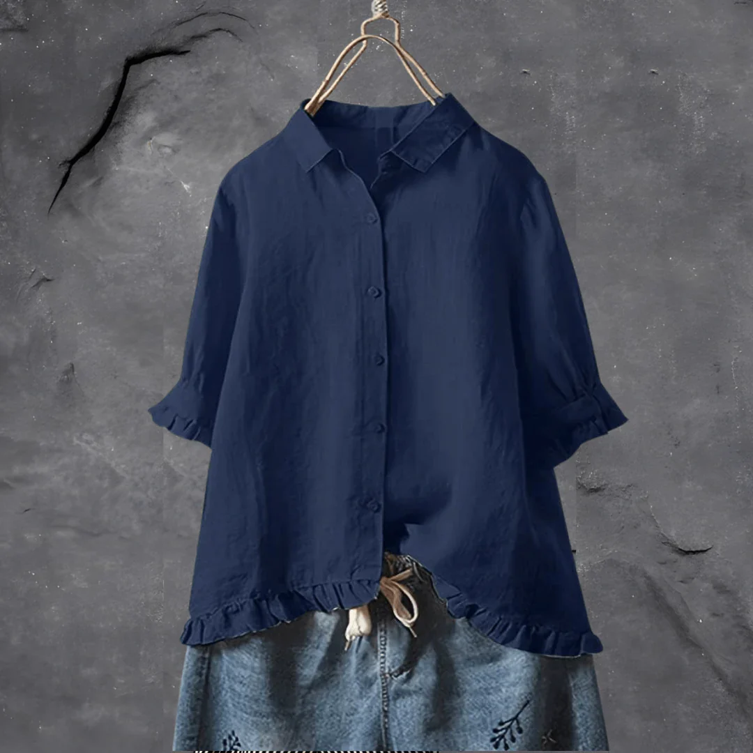 Isma Blouse | Elegant Button-Up Ruffle Hem Blouse - Image 4