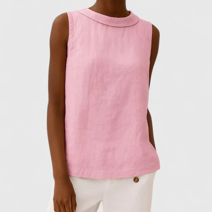 Ivy Relaxed Fit Sleeveless Top | Roll Collar Sleeveless Top - Image 3