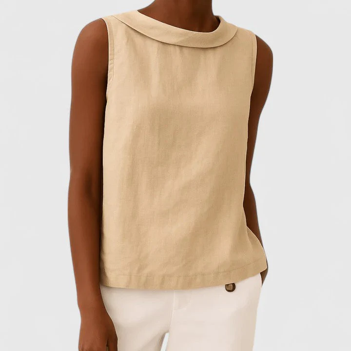 Ivy Relaxed Fit Sleeveless Top | Roll Collar Sleeveless Top - Image 4