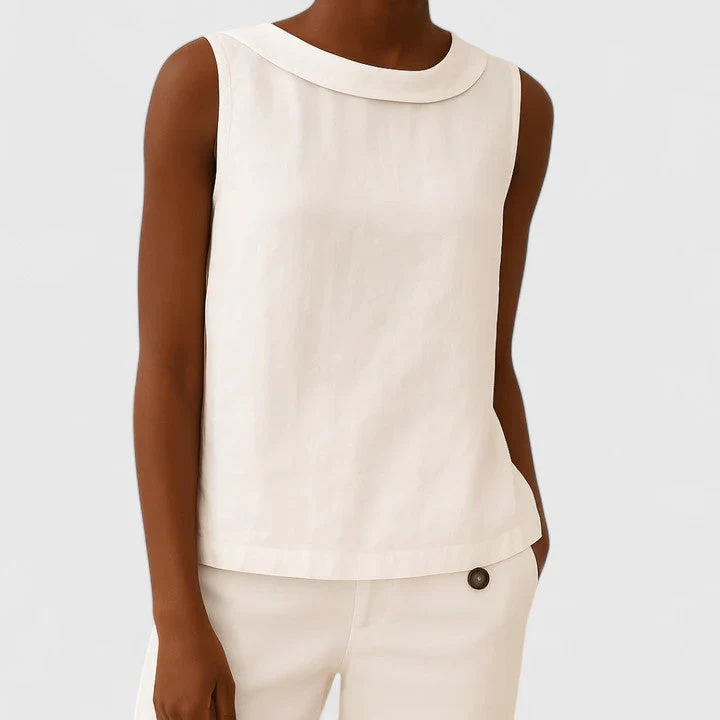 Ivy Relaxed Fit Sleeveless Top | Roll Collar Sleeveless Top - Image 5
