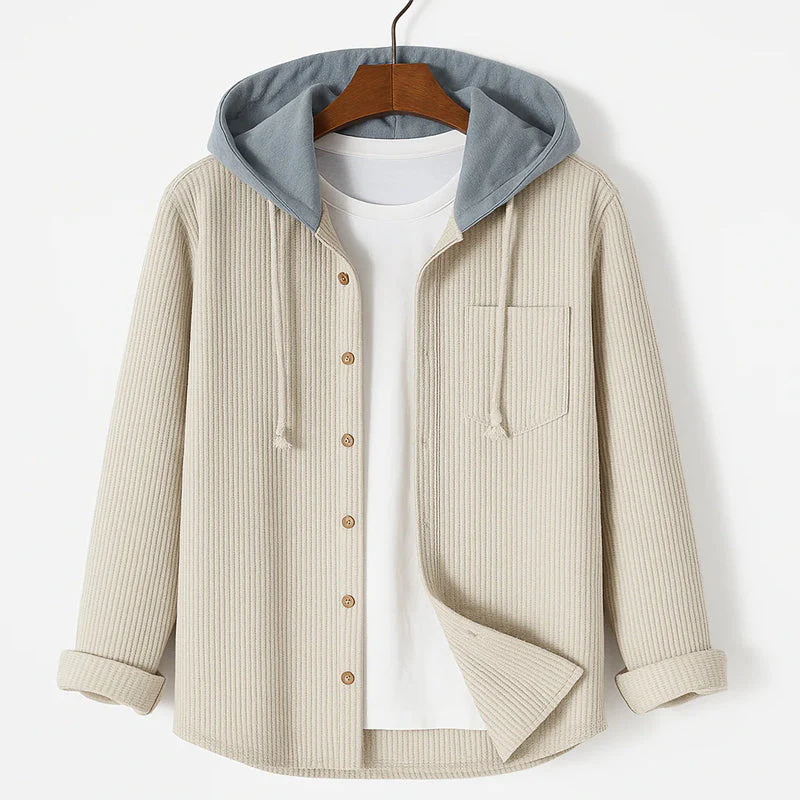 Jack Ribbed Relaxed Fit Overshirt | Hooded Button Front Overshirt - Image 3