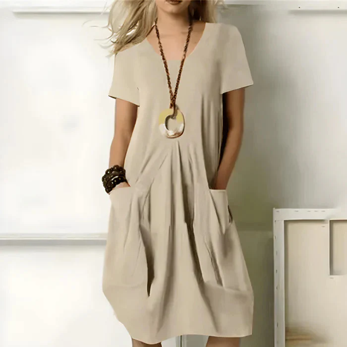 Jayani Dress | Short Sleeves Solid Color Dress with Pockets - Image 3