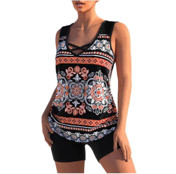 Jorja Tankini Set | Summer Geometric V-Neck Tankini Set - Image 3