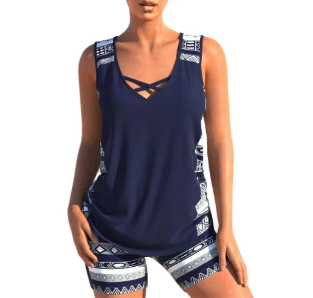 Jorja Tankini Set | Summer Geometric V-Neck Tankini Set - Image 4