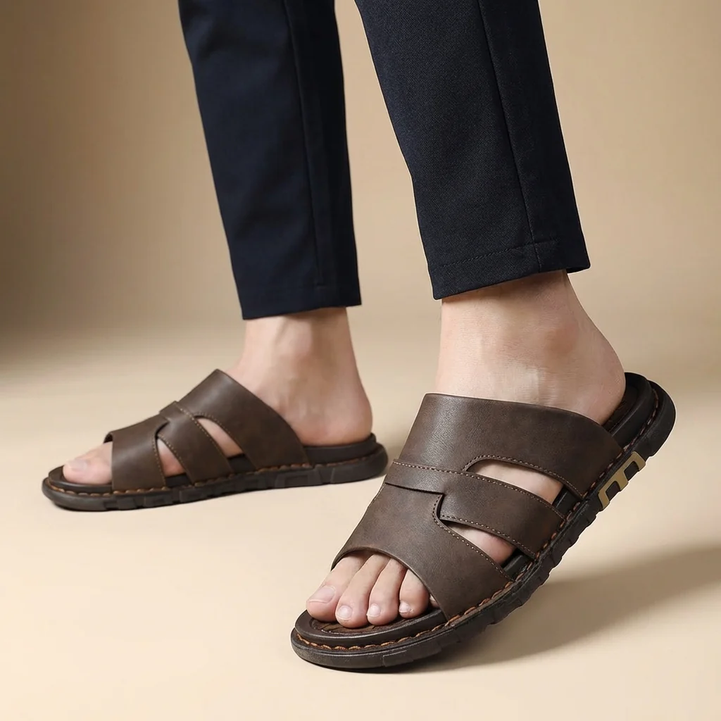 Joshua Orthopedic Slip-On Slide Sandals | Stitched Cut-Out Sandals - Image 3