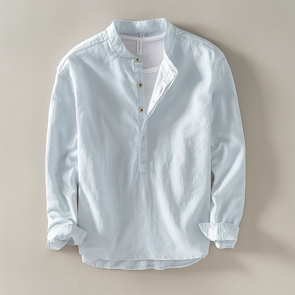 Joshua Relaxed Fit Henley Shirt | Band Collar Long Sleeve Shirt - Image 4