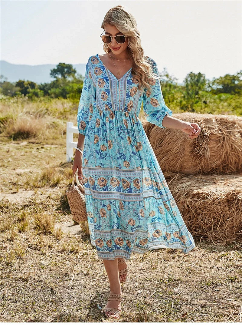 Kali Dress | Bohemian V-Neck Maxi Dress - Image 2