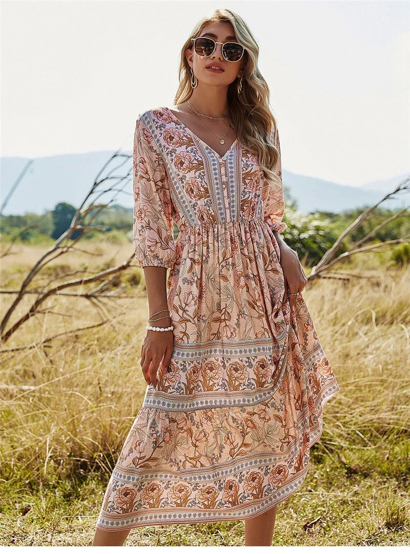 Kali Dress | Bohemian V-Neck Maxi Dress - Image 3
