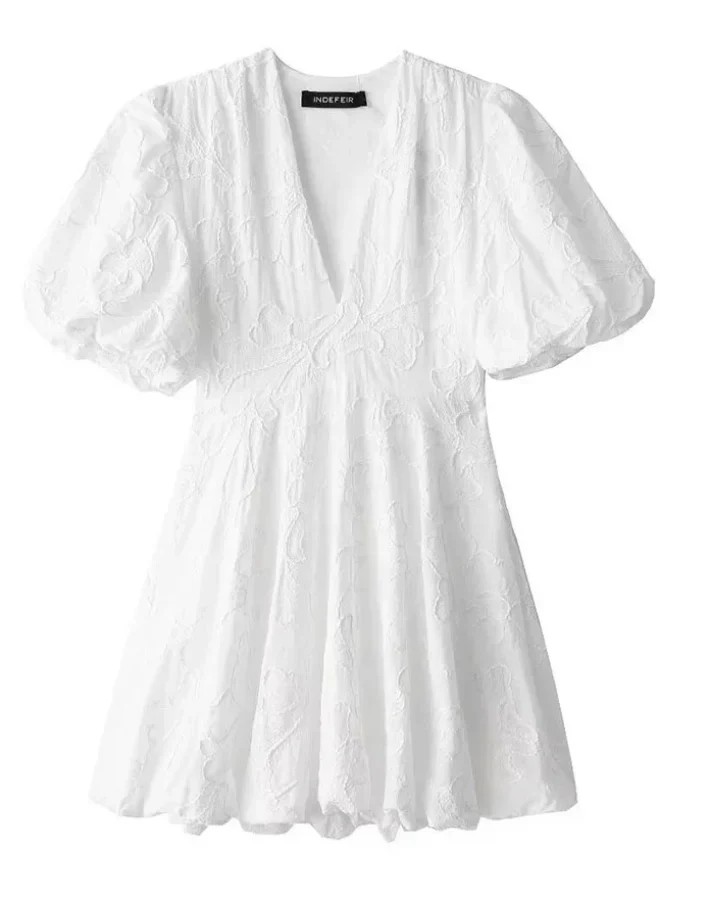 Kalia Dress | V-Neck Embroidered Puff Sleeve Dress - Image 5