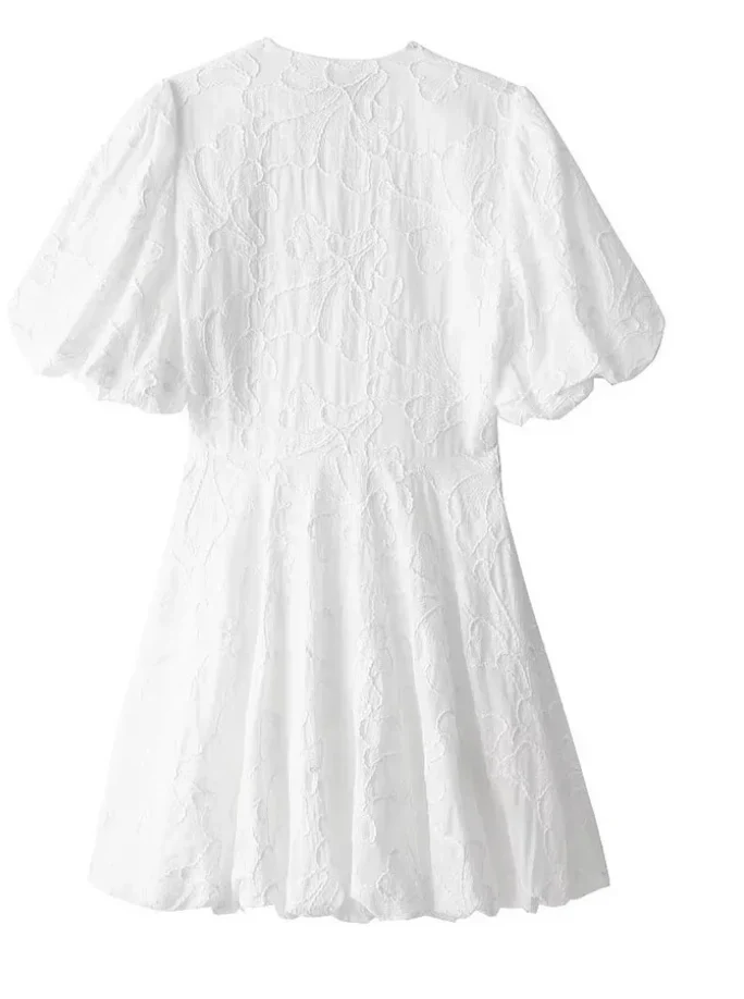 Kalia Dress | V-Neck Embroidered Puff Sleeve Dress - Image 6