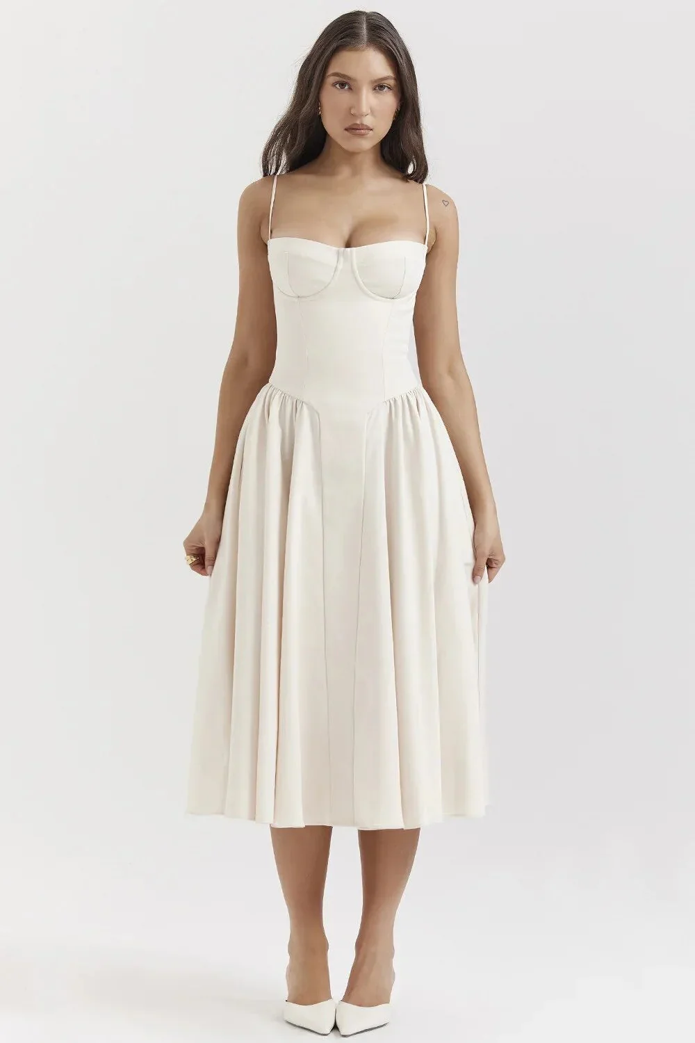 Kamilah Dress | Fitted Thin Strap Pleated Midi Dress - Image 3