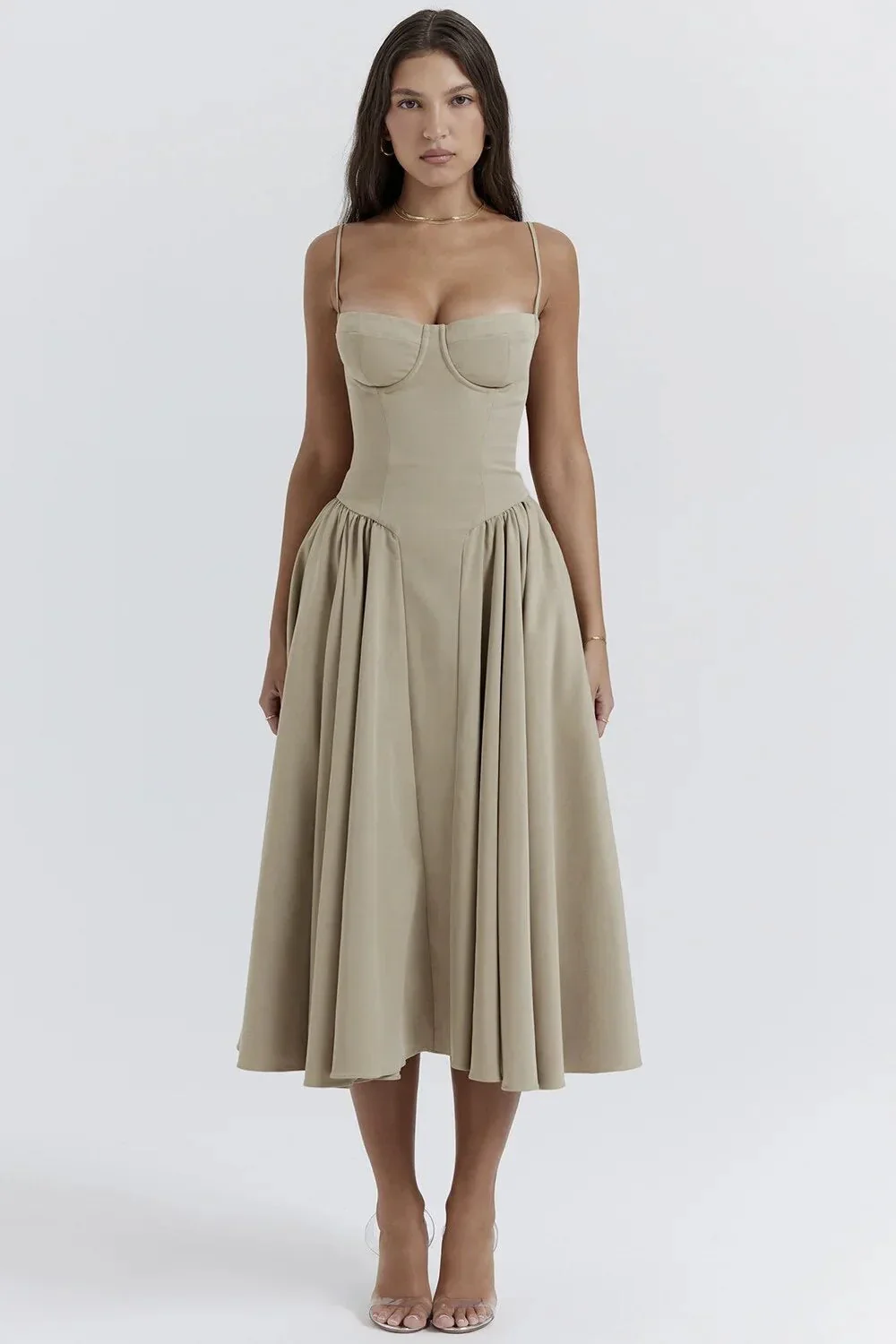 Kamilah Dress | Fitted Thin Strap Pleated Midi Dress - Image 5