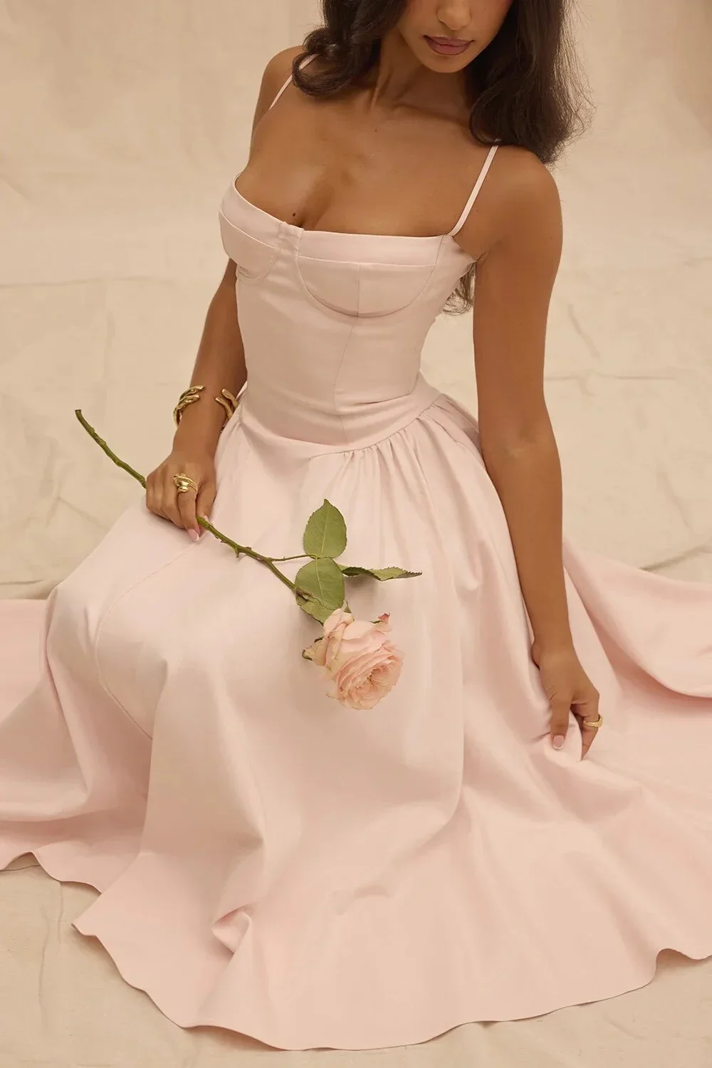 Kamilah Dress | Fitted Thin Strap Pleated Midi Dress - Image 7