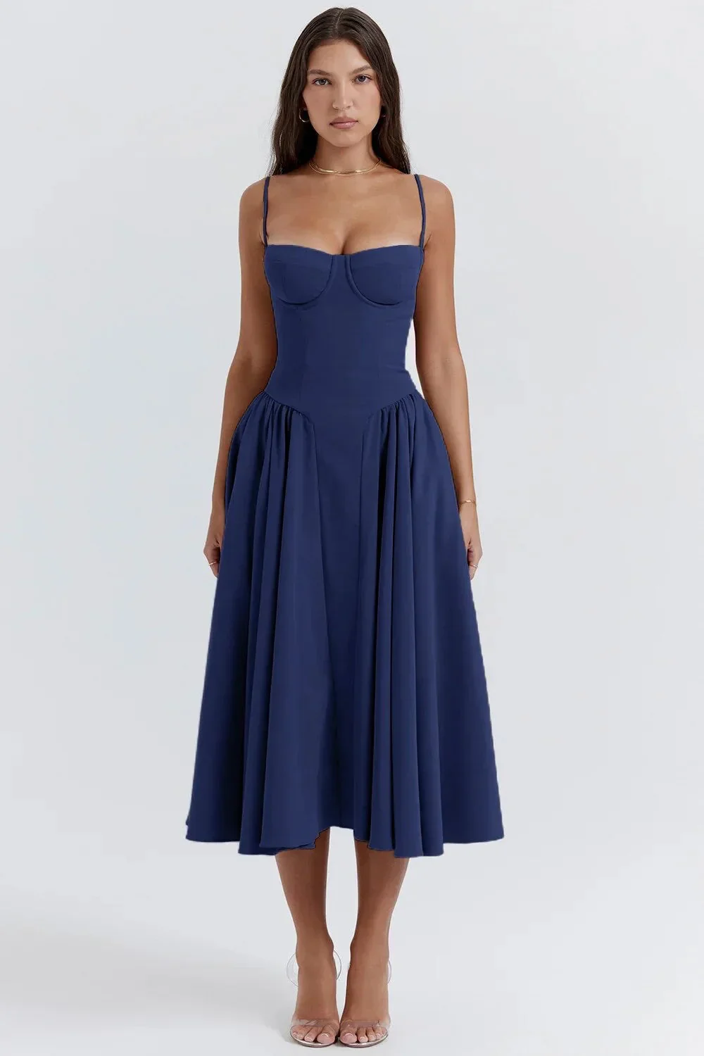 Kamilah Dress | Fitted Thin Strap Pleated Midi Dress - Image 8