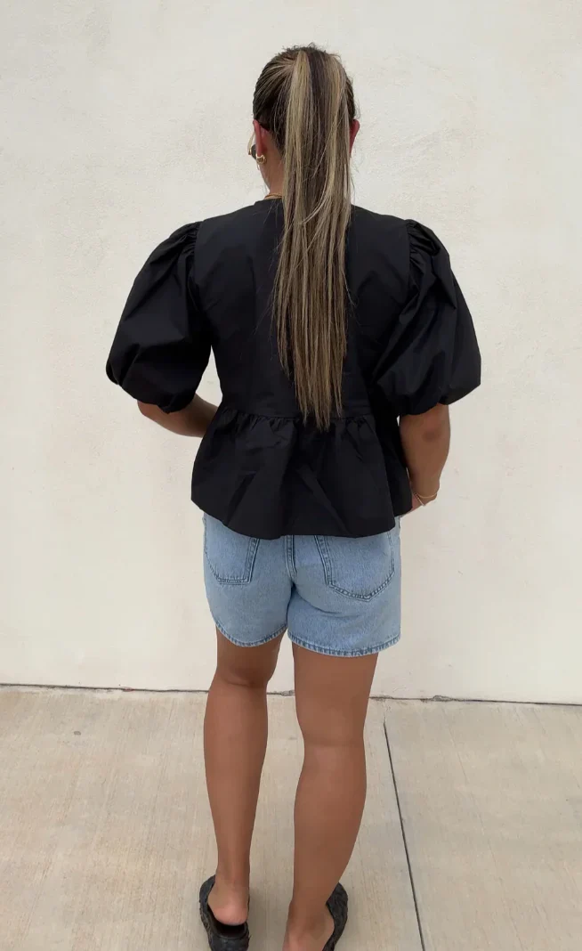 Karleen Blouse | Tie-Front Puff Sleeve Cotton Top - Image 2