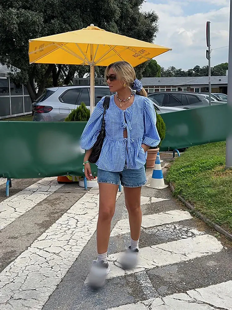 Karleen Blouse | Tie-Front Puff Sleeve Cotton Top - Image 5