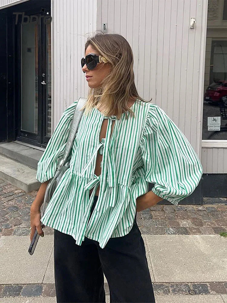 Karleen Blouse | Tie-Front Puff Sleeve Cotton Top - Image 6