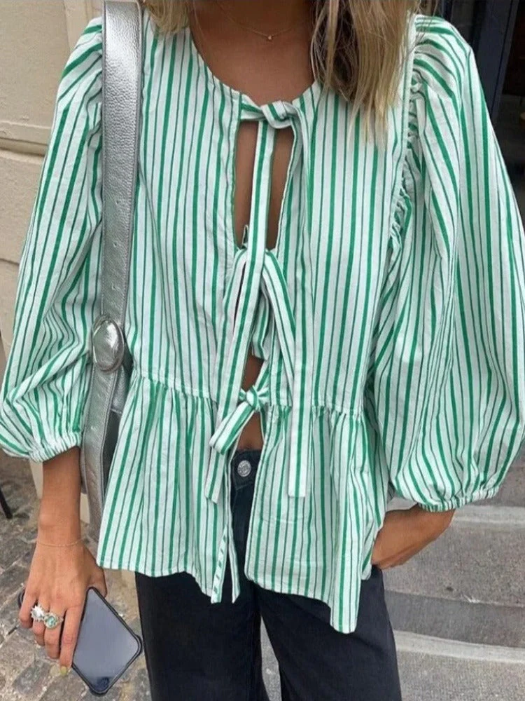 Karleen Blouse | Tie-Front Puff Sleeve Cotton Top - Image 8
