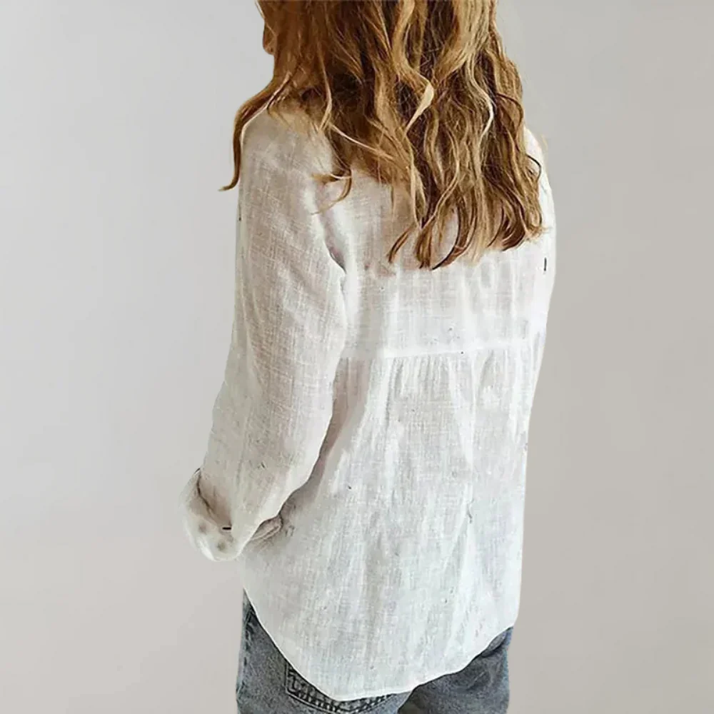 Kassy Blouse | Linen Blend 3/4 Sleeve Collar Shirt - Image 4