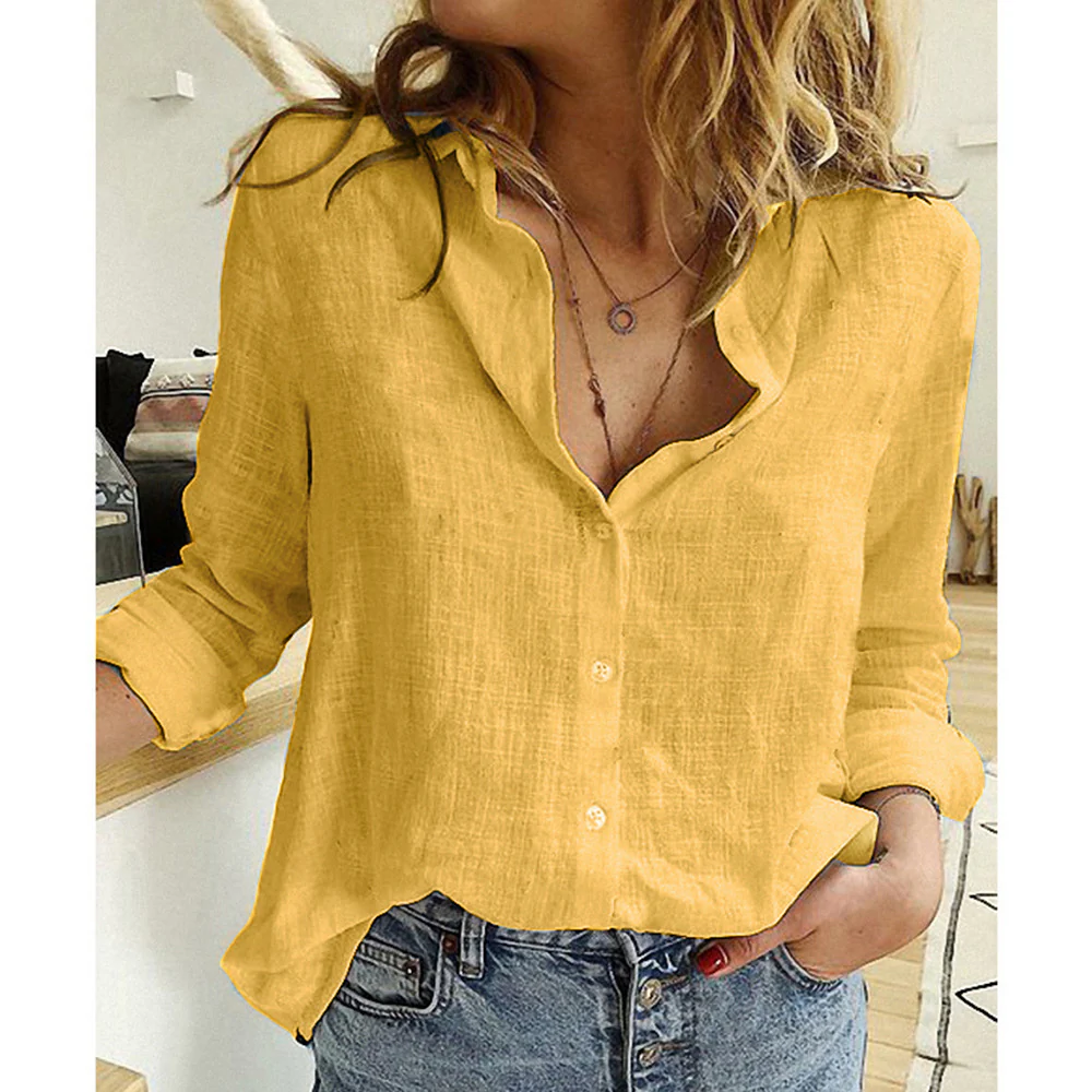 Kassy Blouse | Linen Blend 3/4 Sleeve Collar Shirt - Image 6