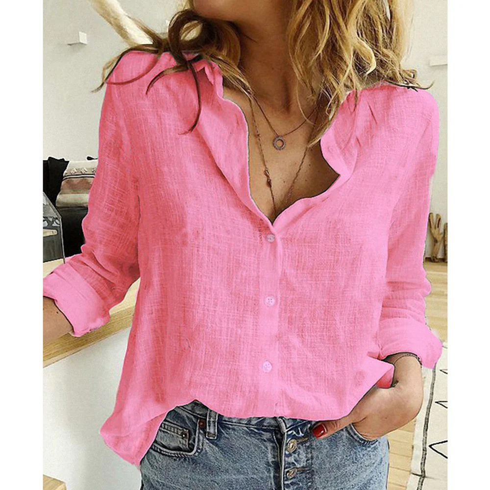 Kassy Blouse | Linen Blend 3/4 Sleeve Collar Shirt - Image 7
