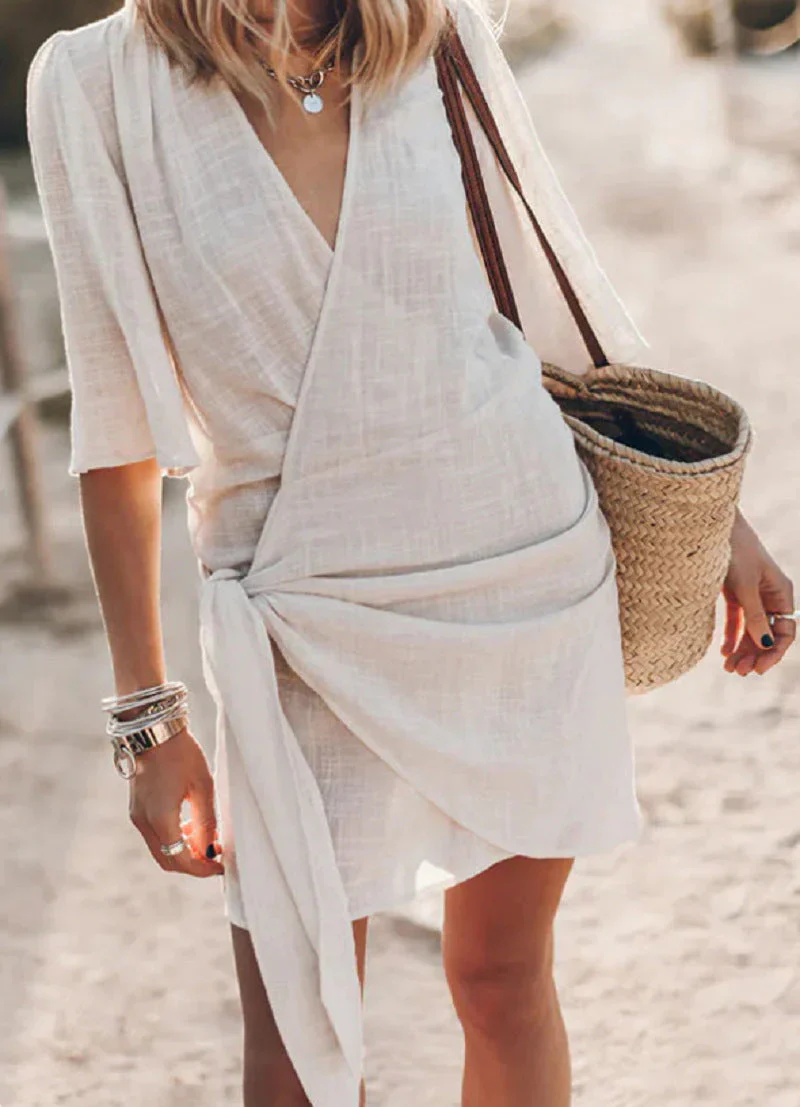 Katherine Dress | Knotted Wrap Mini Dress - Image 6