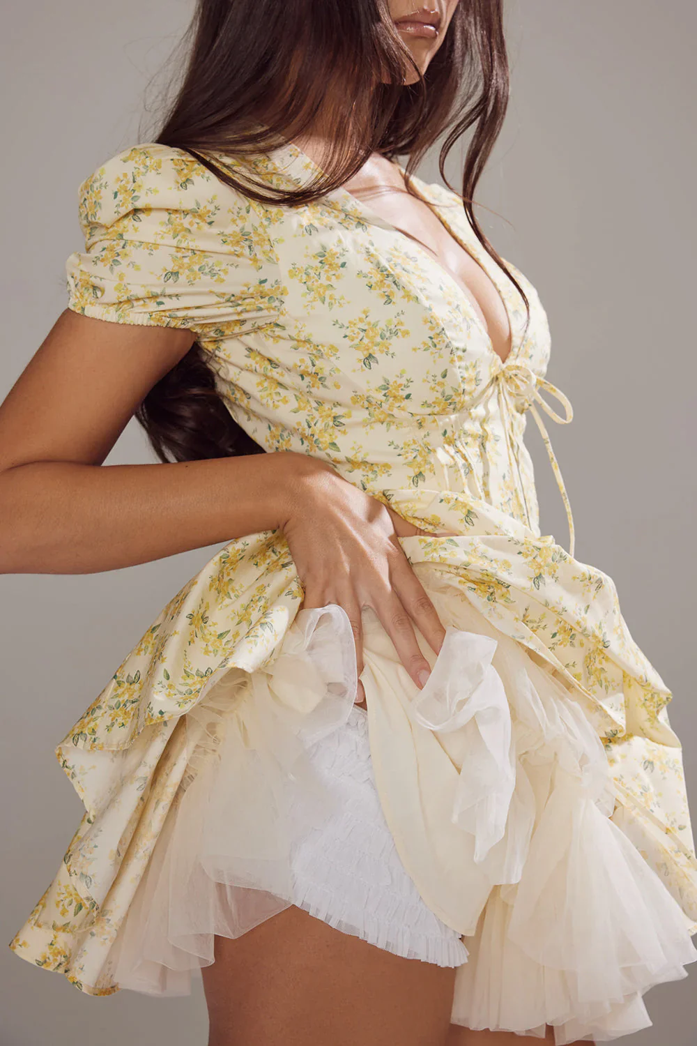 Keisha Dress | Floral V-Neck Puff Sleeve Mini Dress - Image 5