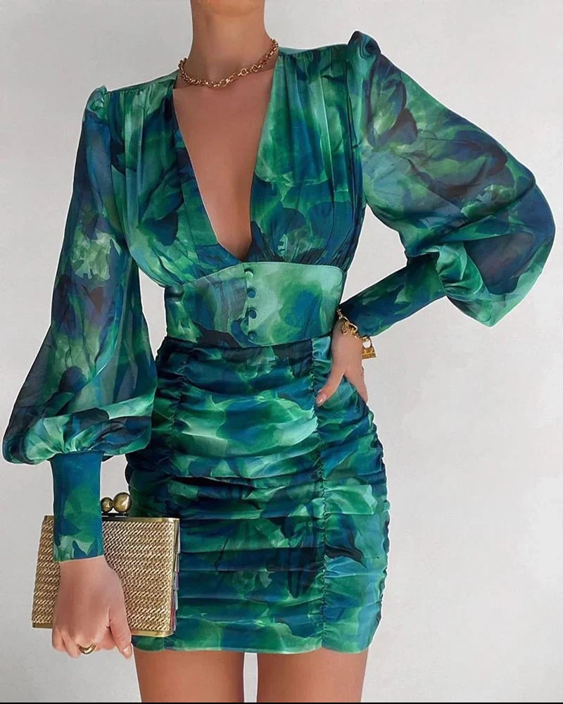 Keziah Dress | Elegant Puff Sleeve V-Neck Mini Dress