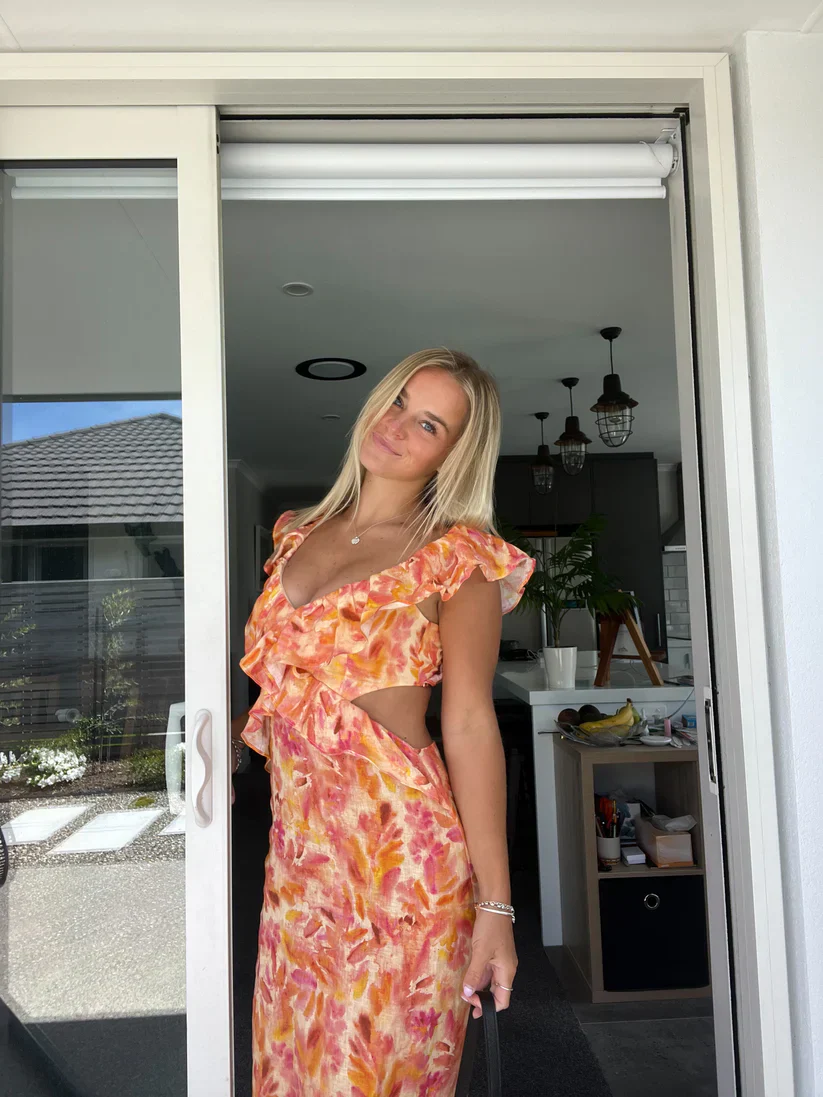 Kirsten Dress | Floral Print Ruffle Dress with Cut-Out
