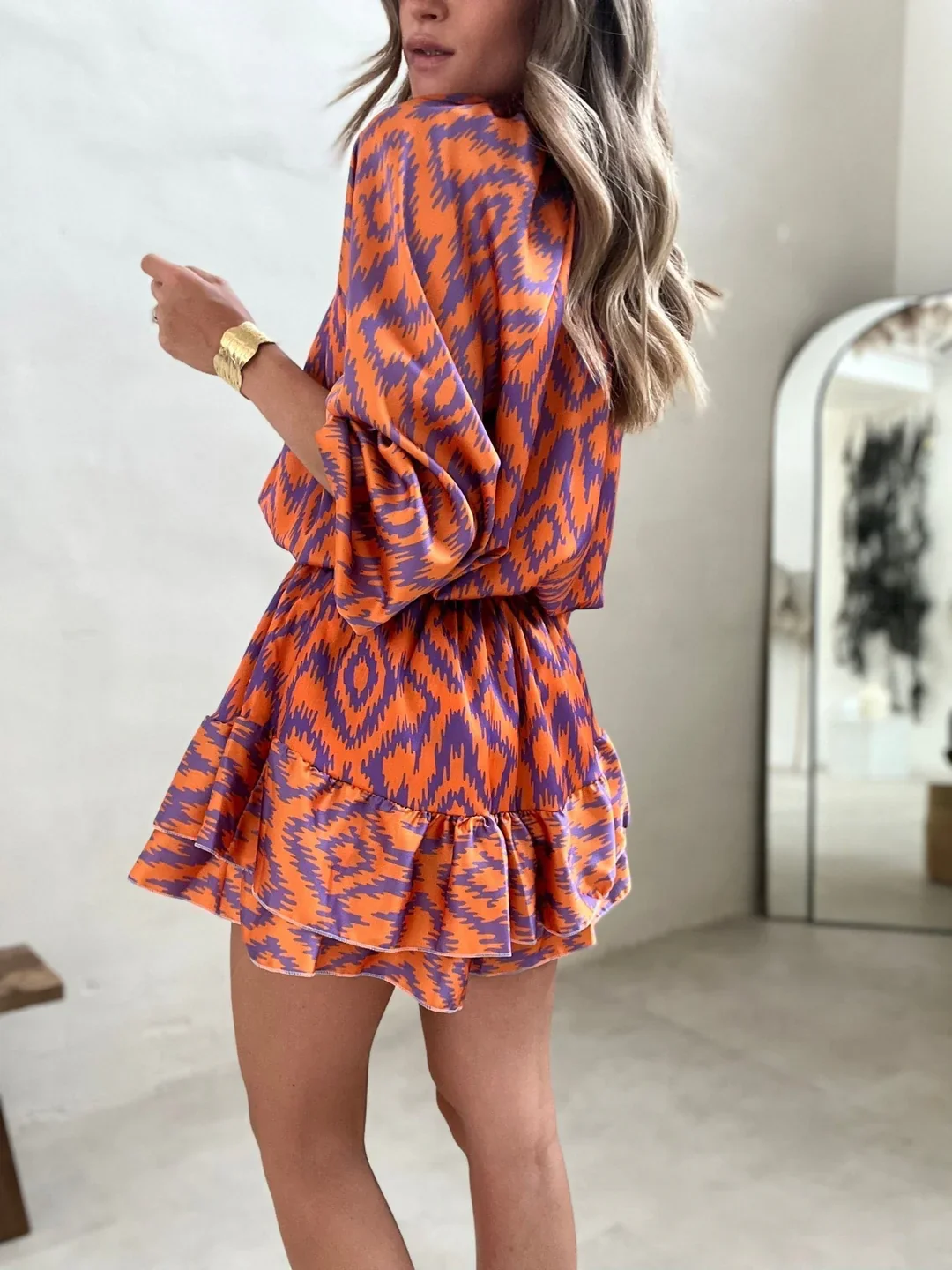 Kristina Dress | Women's Orange Aztec Romper Dress - Image 5