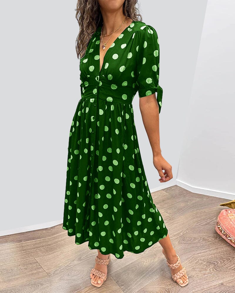Kylie Dress | Polka Dot V-Neck Style Midi Dress - Image 3
