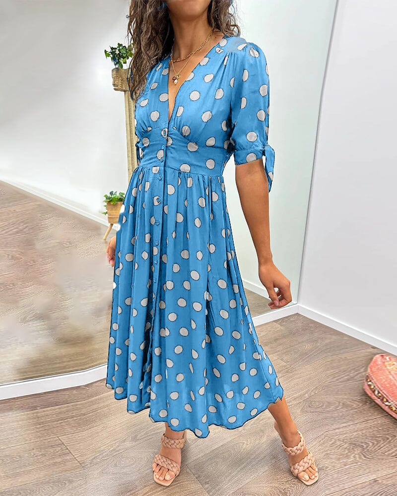 Kylie Dress | Polka Dot V-Neck Style Midi Dress - Image 4