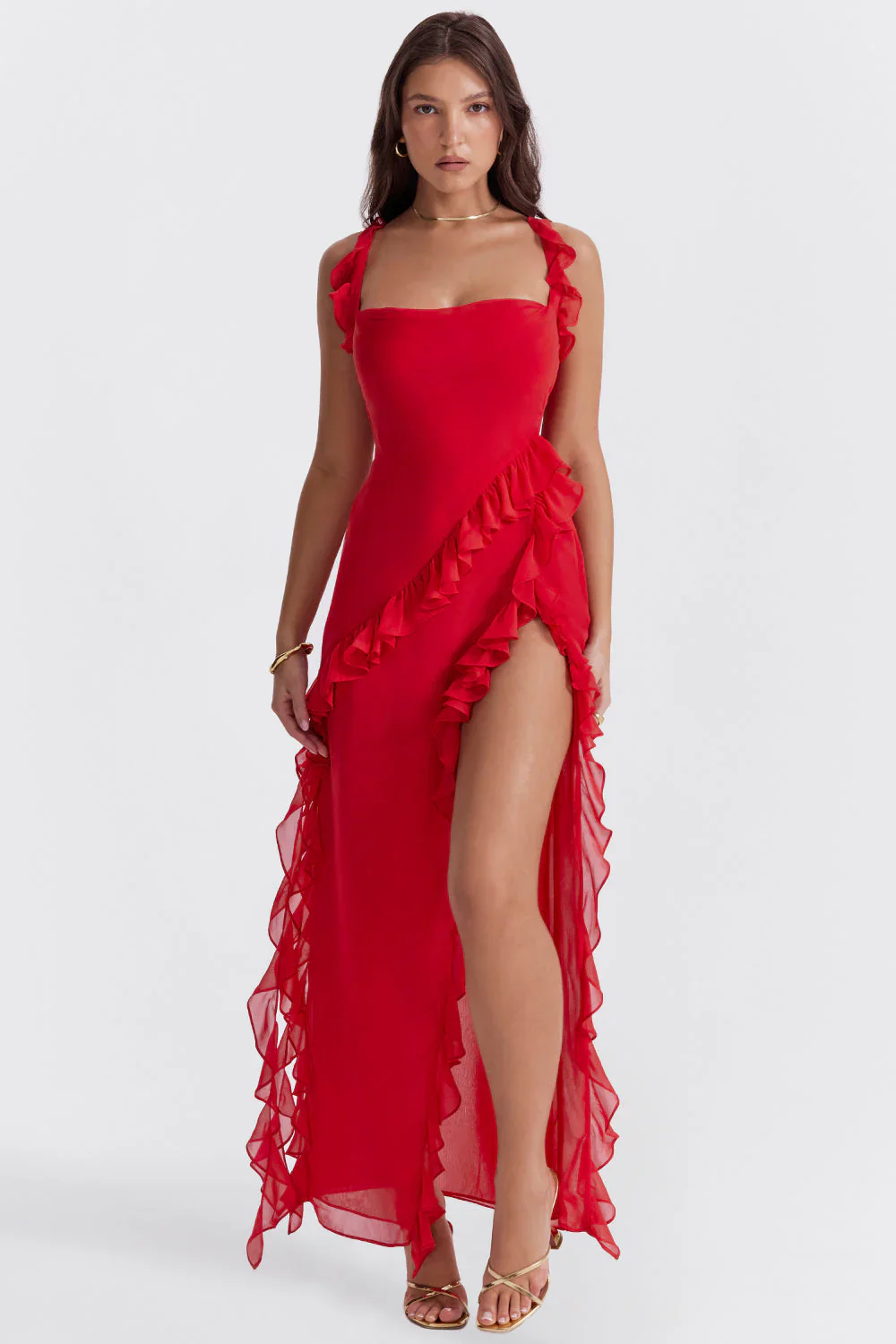 Kyrah Women's Ruffled High Slit Evening Dress - Image 6