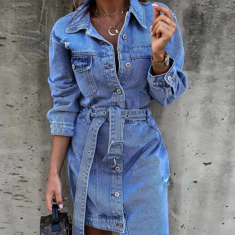 Laila Dress | Casual Long Sleeve Denim Dress - Image 2