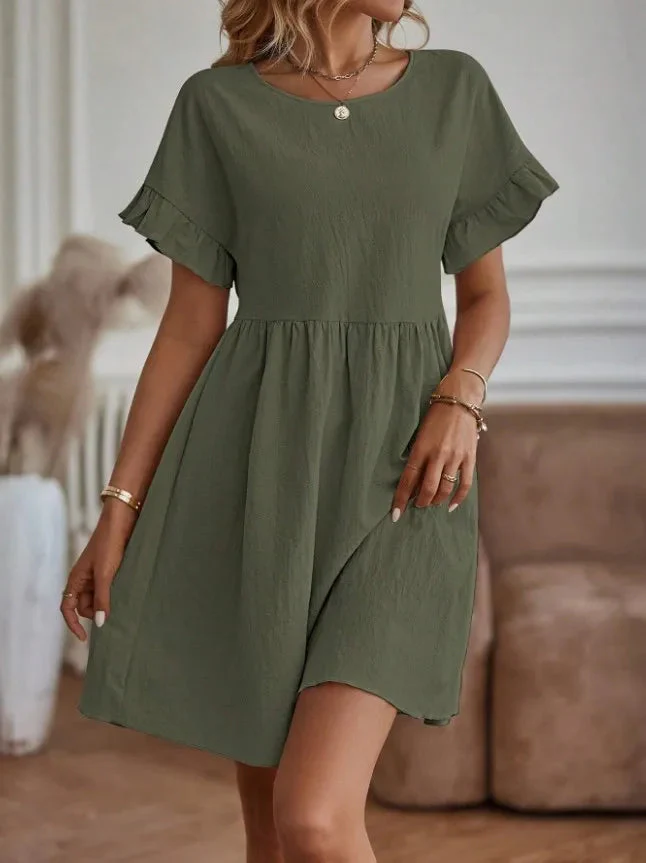 Laina Dress | Solid Color Casual Loose Short Dress - Image 2