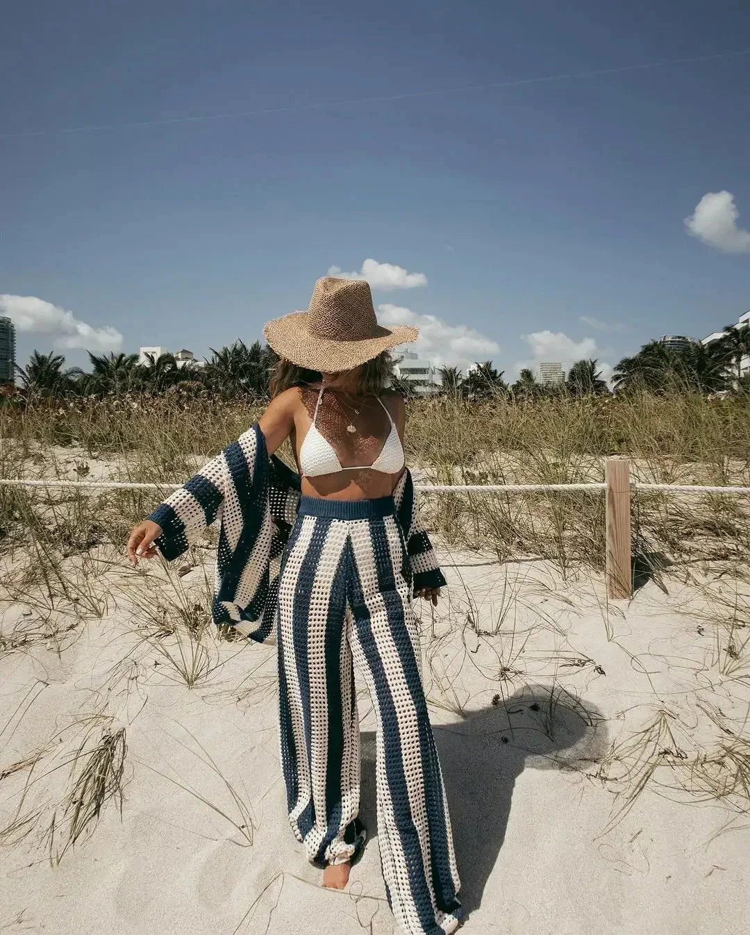 Lauryn Set | Casual Hollow Striped Knit Sweater and Pants Set - Image 3