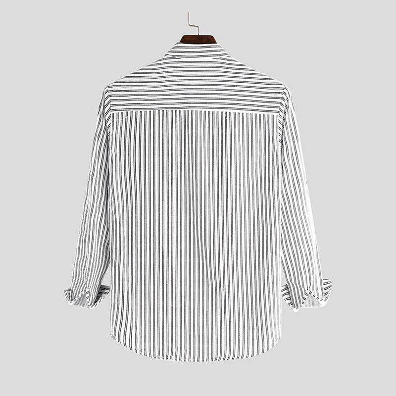 Leo Relaxed Fit Band Collar Shirt | Striped Hip-Length Shirt - Image 4