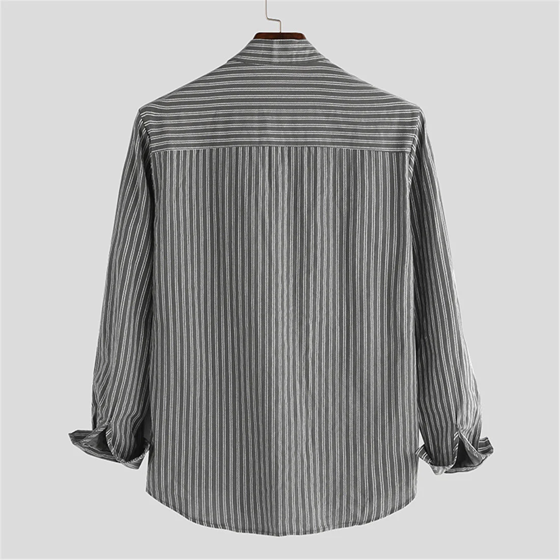 Leo Relaxed Fit Band Collar Shirt | Striped Hip-Length Shirt - Image 5