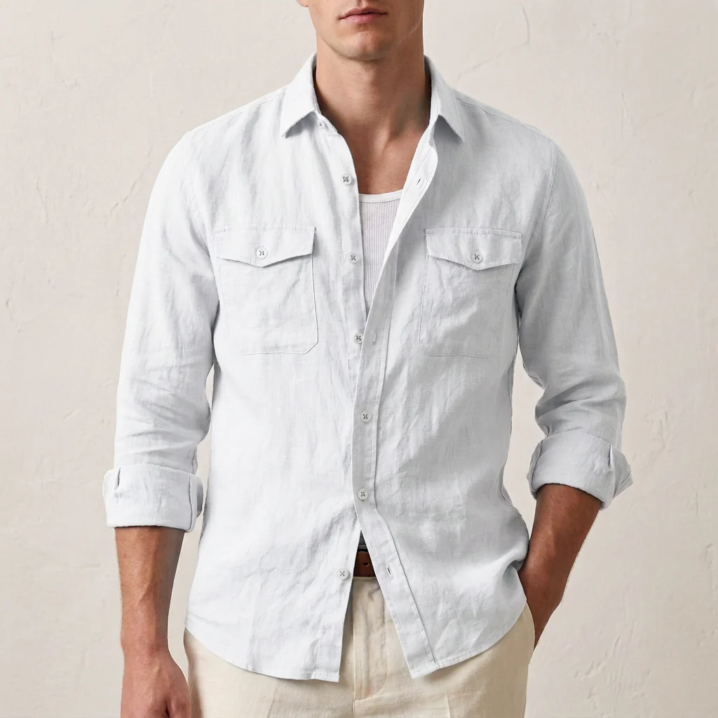 Leo Relaxed Fit Button-Down Shirt | Solid Long Sleeve Shirt - Image 3