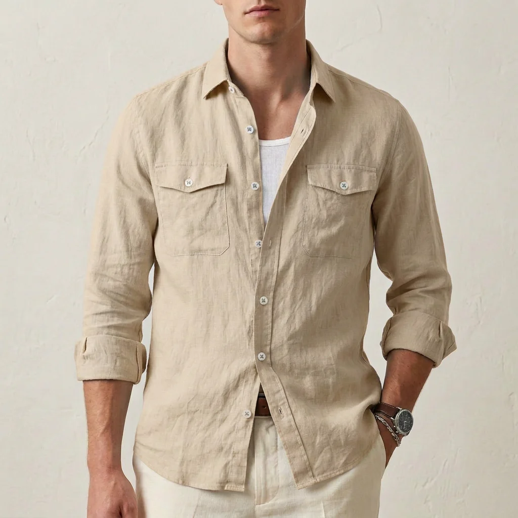 Leo Relaxed Fit Button-Down Shirt | Solid Long Sleeve Shirt - Image 4