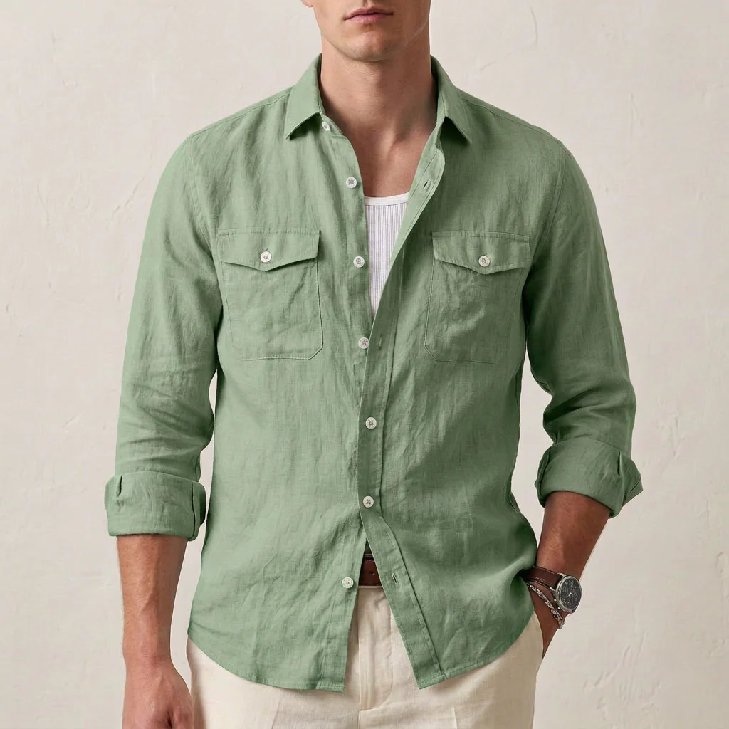 Leo Relaxed Fit Button-Down Shirt | Solid Long Sleeve Shirt - Image 5